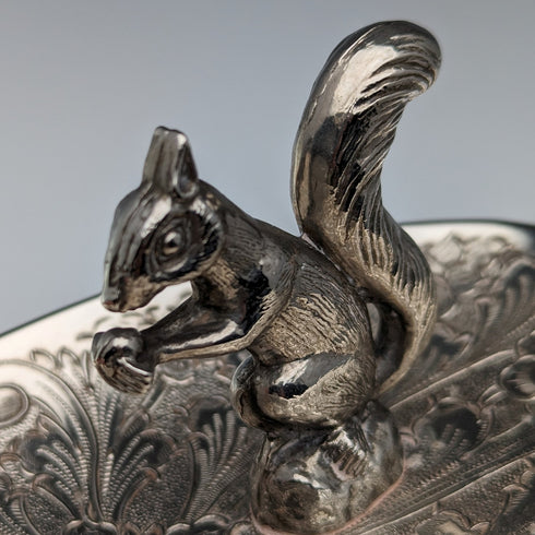 British Vintage Silver Plated Squirrel Decoration Oval Dish Seba